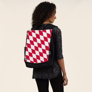 Red and White Bavaria Diamond Flag Pattern Backpack