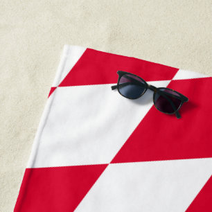 Red and White Bavaria Diamond Flag Pattern Beach Towel