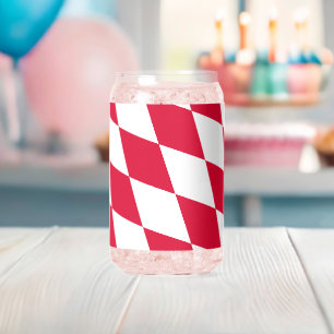 Red and White Bavaria Diamond Flag Pattern Can Glass