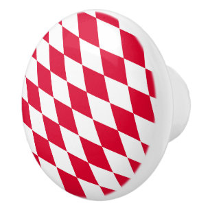 Red and White Bavaria Diamond Flag Pattern Ceramic Knob