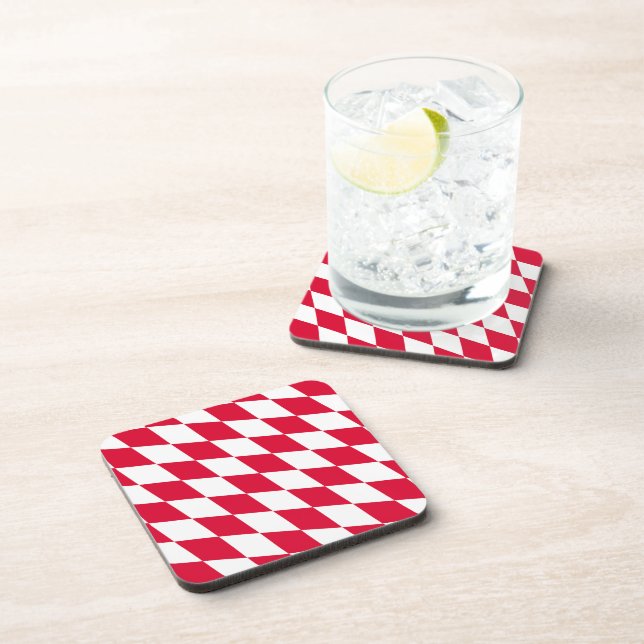 Red and White Bavaria Diamond Flag Pattern Coaster (Right Side)