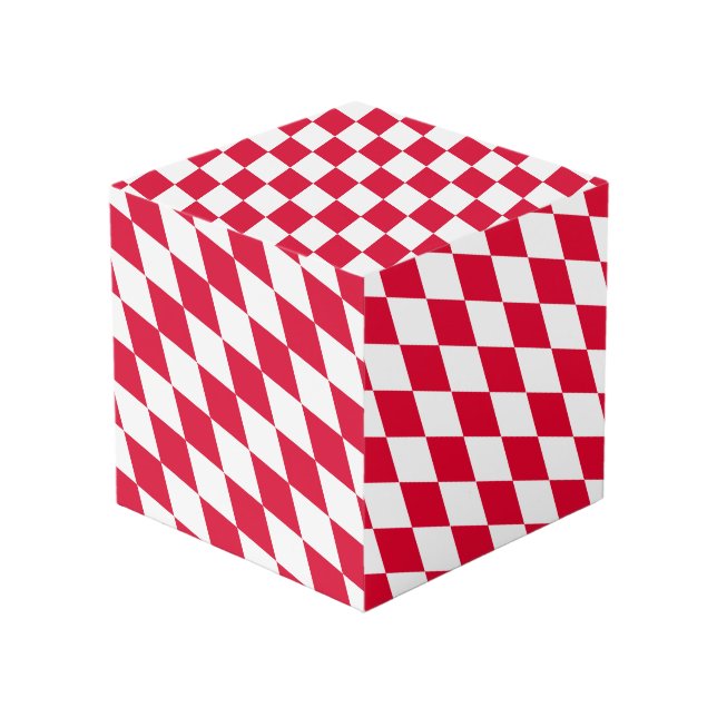 Red and White Bavaria Diamond Flag Pattern Cube (Front Angled)