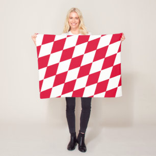 Red and White Bavaria Diamond Flag Pattern Fleece Blanket