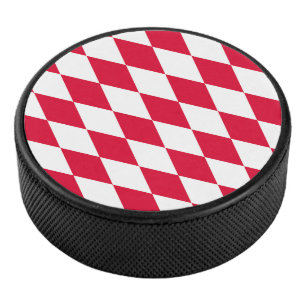 Red and White Bavaria Diamond Flag Pattern Hockey Puck