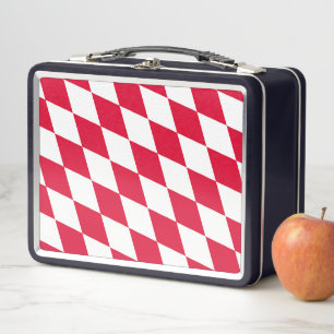 Red and White Bavaria Diamond Flag Pattern Metal Lunch Box