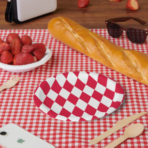 Red and White Bavaria Diamond Flag Pattern Paper Plate