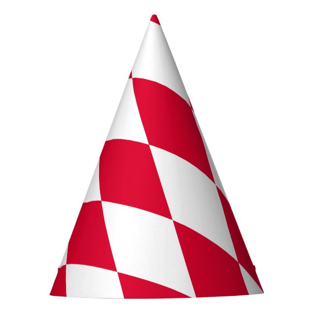 Red and White Bavaria Diamond Flag Pattern Party Hat (Front)