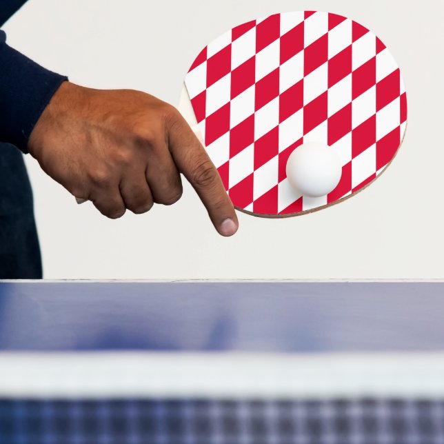 Red and White Bavaria Diamond Flag Pattern Ping Pong Paddle (Insitu)