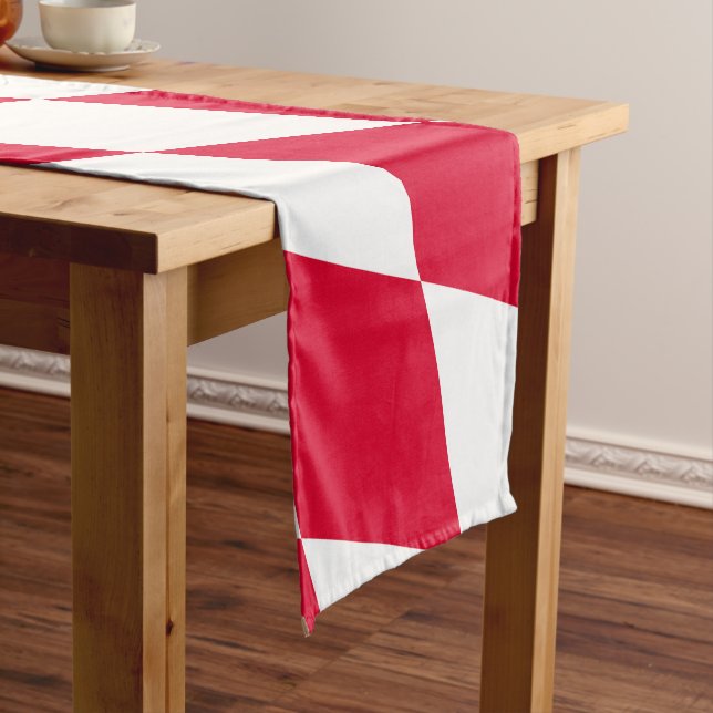 Red and White Bavaria Diamond Flag Pattern Short Table Runner (In Situ)