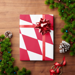 Red and White Bavaria Diamond Flag Pattern Wrapping Paper