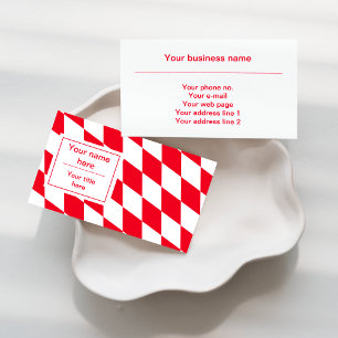 Red and White Bavarian Diamond Flag Pattern Business Card