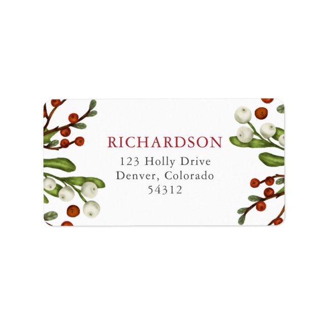 Red and White Berries Christmas Return Address Label (Front)