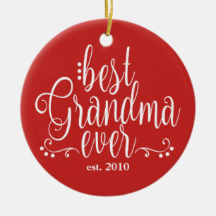 Red and White Best Grandma Ever Ceramic Tree Decoration