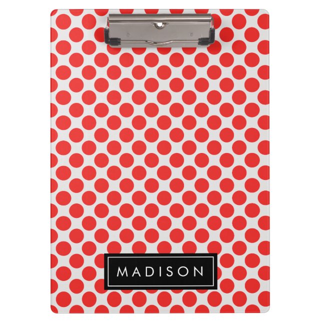 Red and White Big Polka Dots Monogram Clipboard (Front)