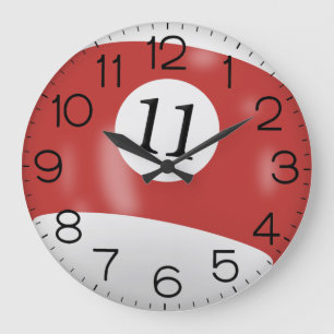 Red and White Billiard #11 Ball      Large Clock