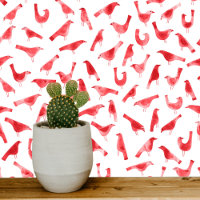 Red and White Birds Watercolor Art