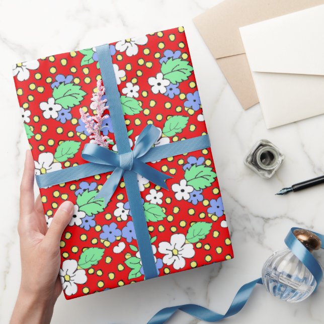 Red and White Blossoms Floral Wrapping Paper  (Gifting)