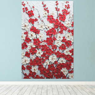 Red and White Blossoms Impasto Wall Art
