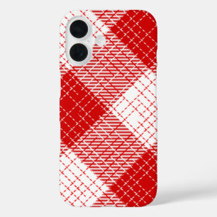 Red and White Bold Checkered Plaid Design iPhone 16 Case