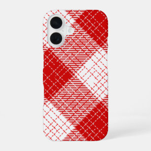 Red and White Bold Checkered Plaid Design iPhone 16 Case