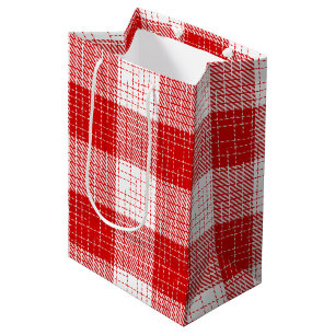Red and White Bold Checkered Plaid Design  Medium Gift Bag