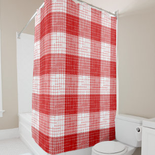 Red and White Bold Checkered Plaid Design Shower Curtain