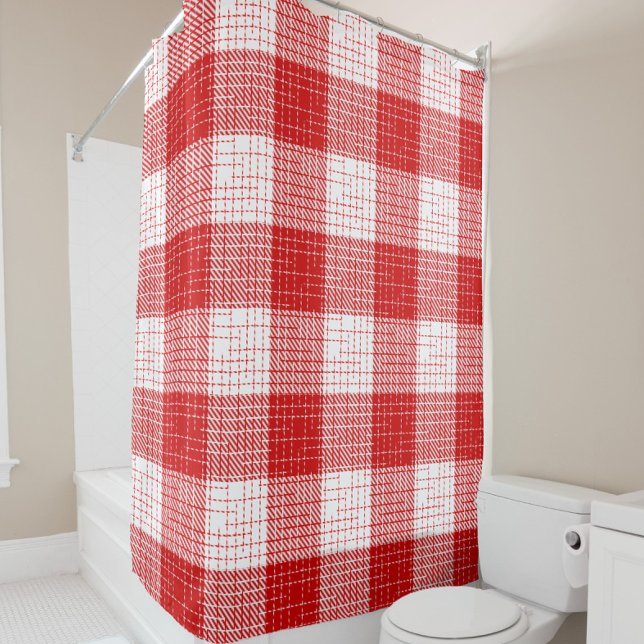 Red and White Bold Checkered Plaid Design  Shower Curtain (Creator Uploaded)