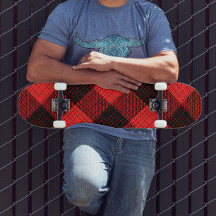 Red and White Bold Checkered Plaid Design  Skateboard