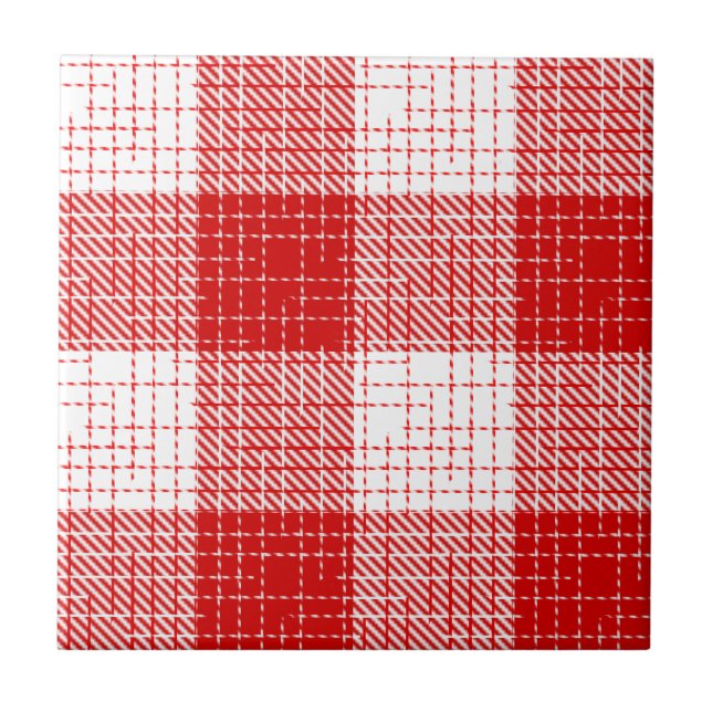 Red and White Bold Checkered Plaid Design  Tile (Front)