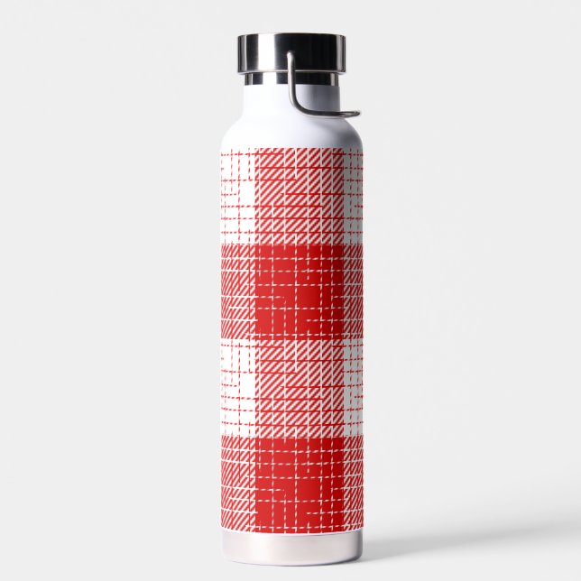 Red and White Bold Checkered Plaid Design  Water Bottle (Left)