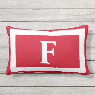 Red and White Bold Monogram Initial Outdoor Lumbar Cushion