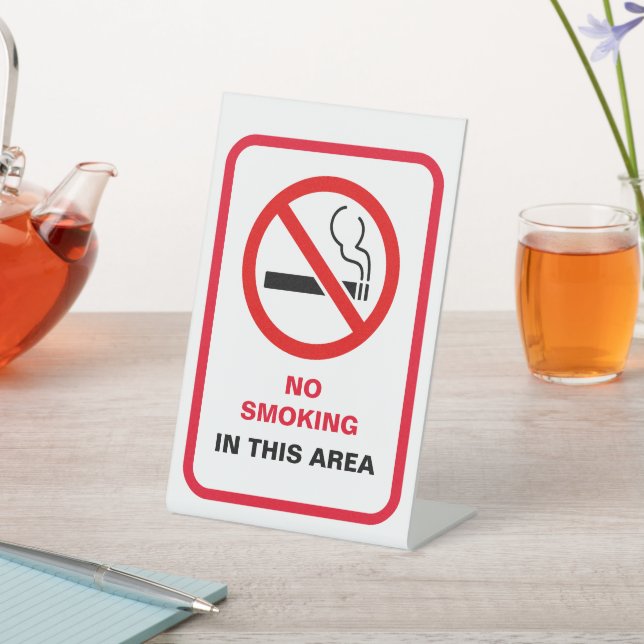 Red and White Bold No Smoking Area Metal A-Frame Pedestal Sign (In SItu)