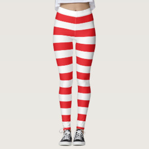 Red and White Bold Striped Leggings
