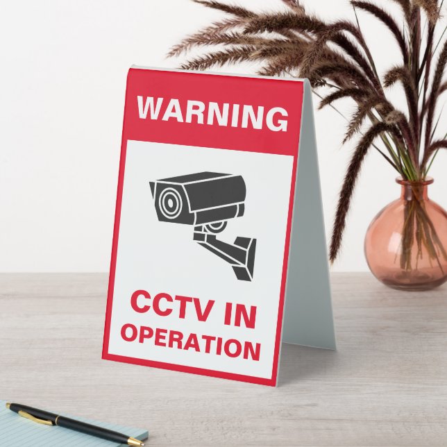 Red and White Bold Warning Security Metal A-Frame (In SItu (Table))