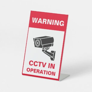 Red and White Bold Warning Security Metal A-Frame Pedestal Sign