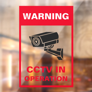 Red and White Bold Warning Security Metal A-Frame Window Cling