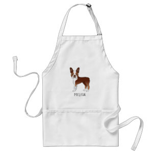 Red And White Boston Terrier Cartoon Dog & Name Standard Apron
