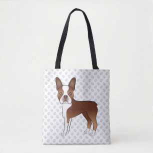 Red And White Boston Terrier Cute Cartoon Dog Tote Bag