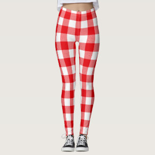 Red and White Buffalo Check Pattern Leggings