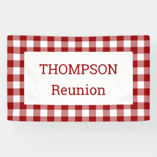 Red and White Buffalo Check Reunion Party Banner