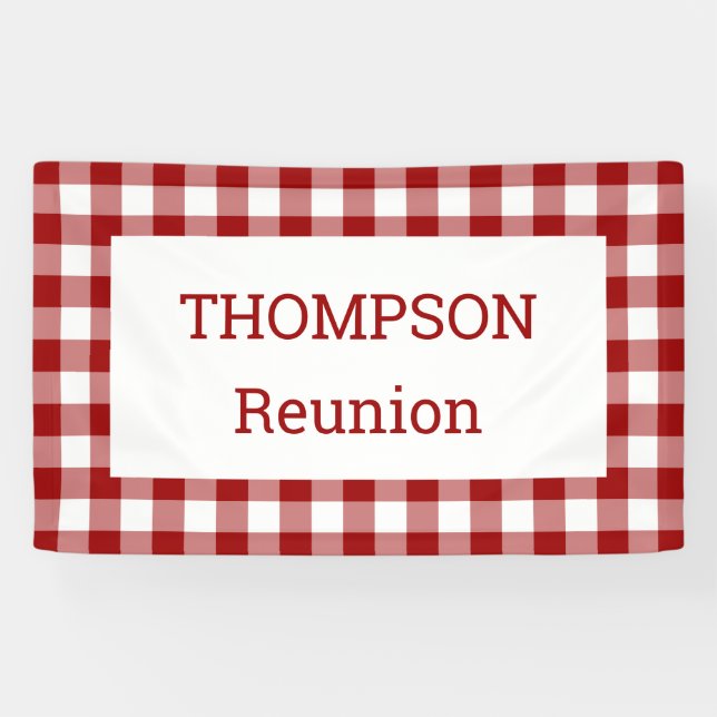 Red and White Buffalo Check Reunion Party Banner (Horizontal)