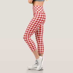 Red and White Buffalo Plaid Capri Leggings