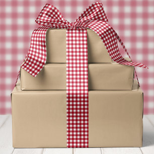 Red And White Buffalo Plaid Christmas Satin Ribbon