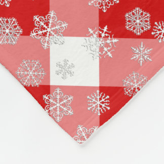 Red and White Buffalo Plaid with Snowflakes Fleece Blanket