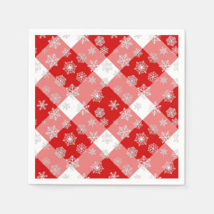 Red and White Buffalo Plaid with Snowflakes Napkin