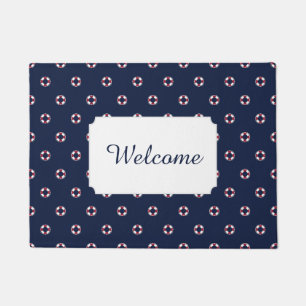 Red And White Buoy Pattern Add Your Text Doormat