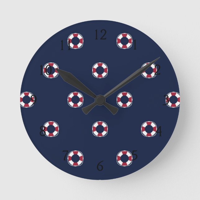 Red And White Buoy Pattern Round Clock (Front)