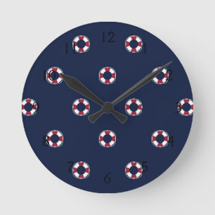 Red And White Buoy Pattern Round Clock