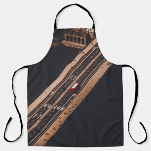 RED AND WHITE BUS RUNNING ON BRIDGE APRON