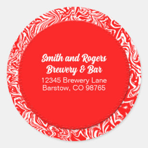 Red and White Business Address Classic Round Sticker